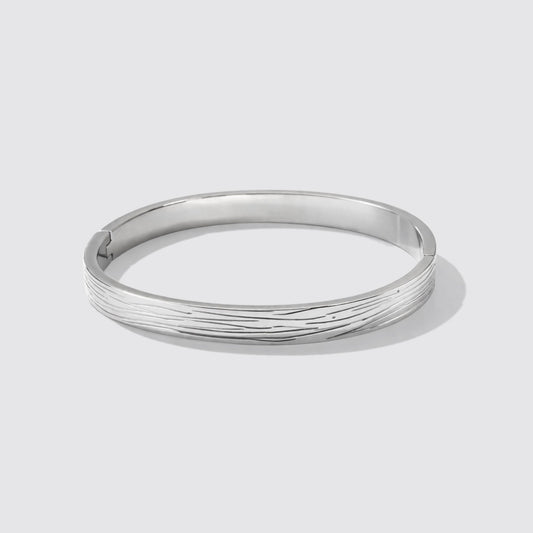 Silvered Grooved Bangle in Stainless Steel