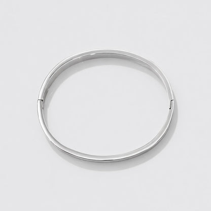 Silvered Grooved Bangle in Stainless Steel