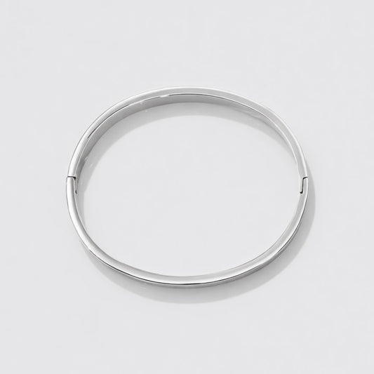Silvered Grooved Bangle in Stainless Steel