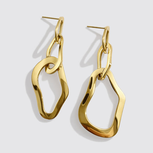 Golden Triple Organic Hoop Drop Earrings Stainless Steel