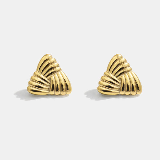 Golden Textured Triangle Earrings Stainless Steel