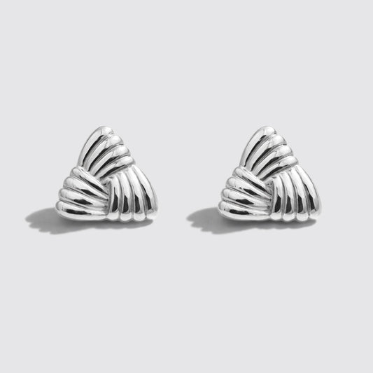 Silvered Textured Triangle Earrings Stainless Steel