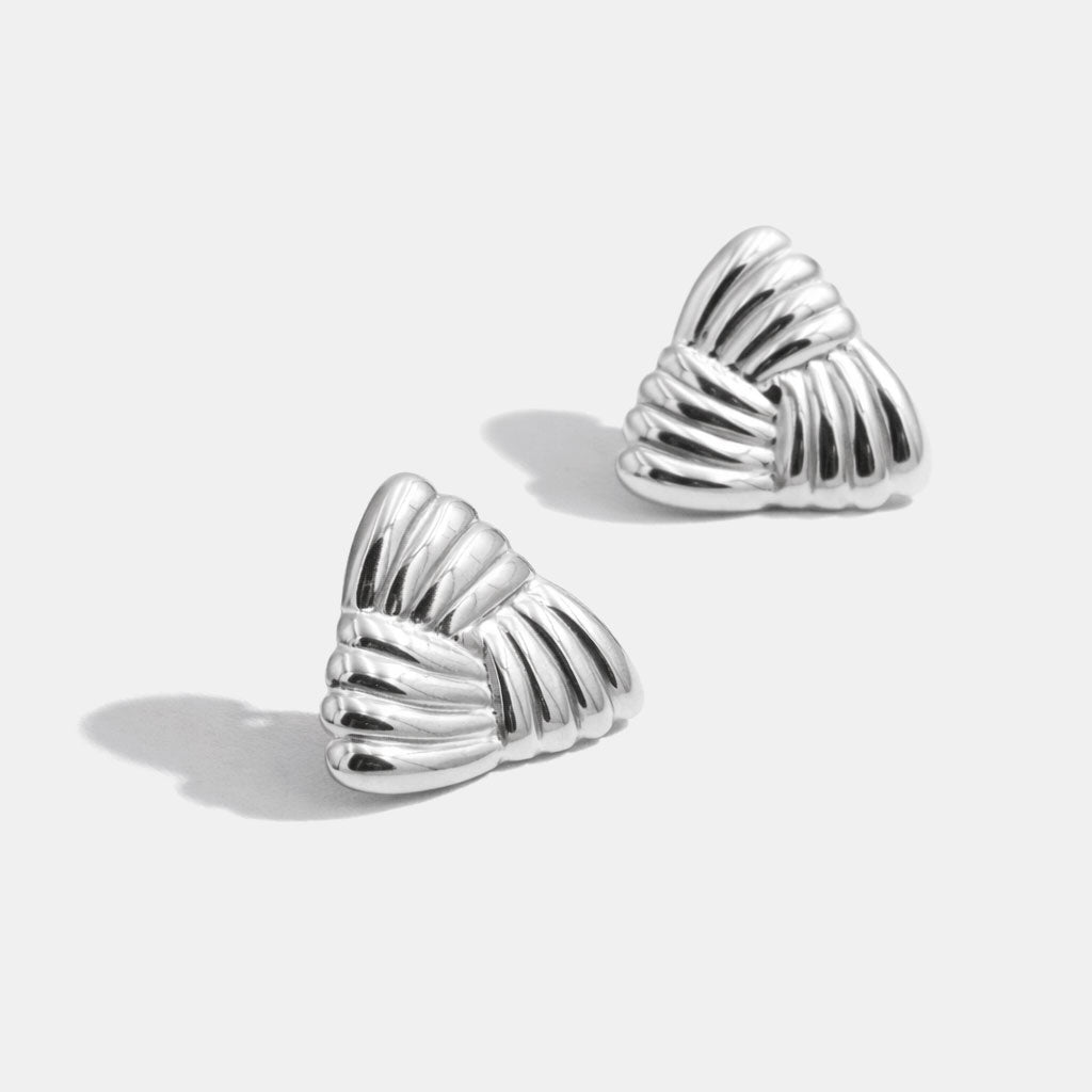 Silvered Textured Triangle Earrings Stainless Steel