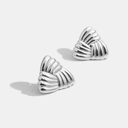 Silvered Textured Triangle Earrings Stainless Steel