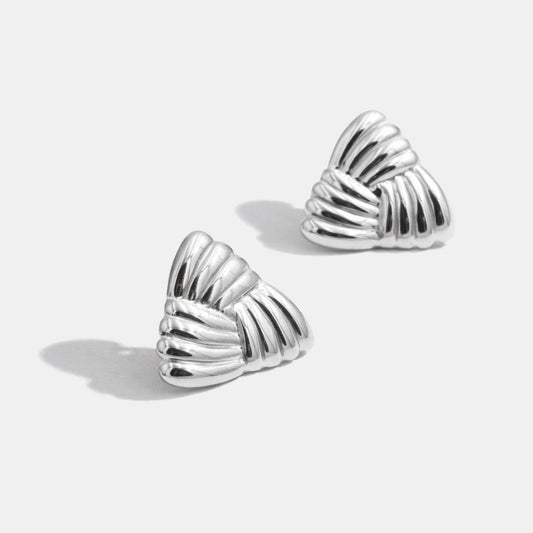 Silvered Textured Triangle Earrings Stainless Steel