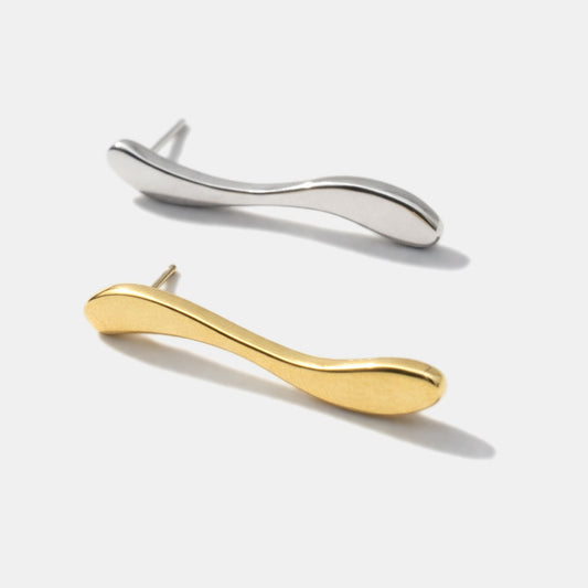 Long Wavy Two-Tone Earrings Stainless Steel