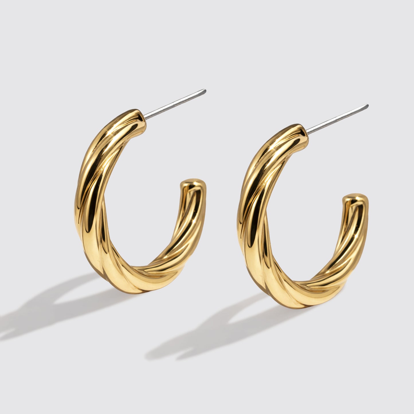 Golden Twisted Hoop Earrings Stainless Steel