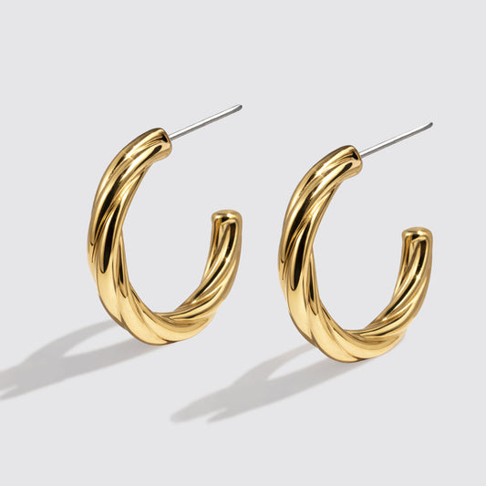 Golden Twisted Hoop Earrings Stainless Steel
