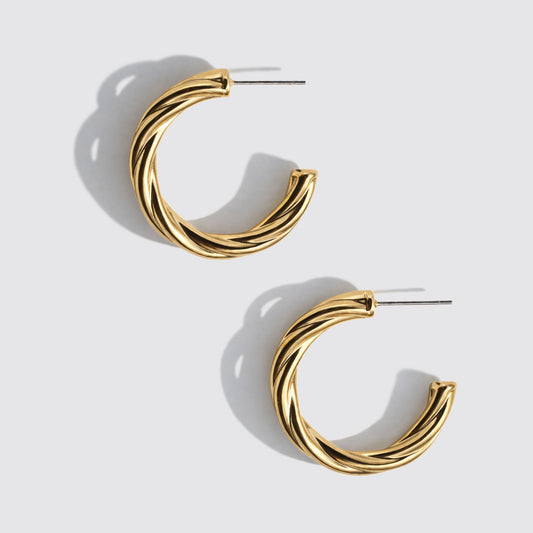 Golden Twisted Hoop Earrings Stainless Steel