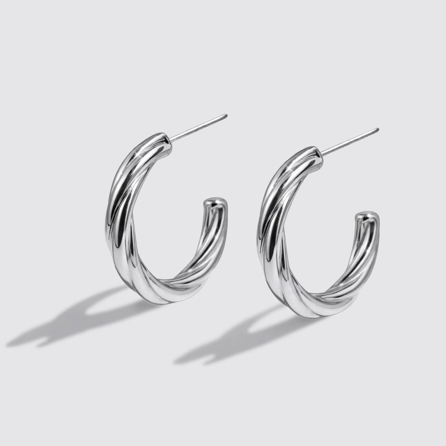 Silvered Twisted Hoop Earrings Stainless Steel