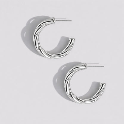 Silvered Twisted Hoop Earrings Stainless Steel