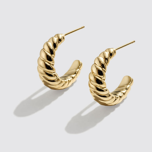 Golden Textured Hoop Earrings in Stainless Steel