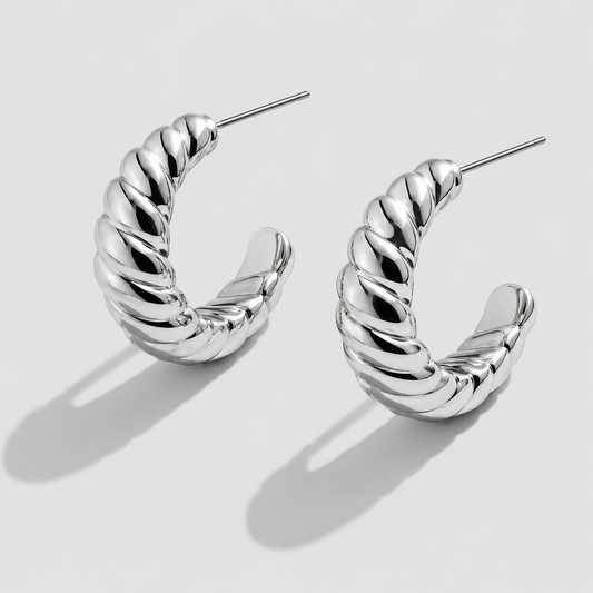 Silvered Textured Hoop Earrings in Stainless Steel