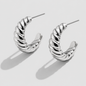 Silvered Textured Hoop Earrings in Stainless Steel