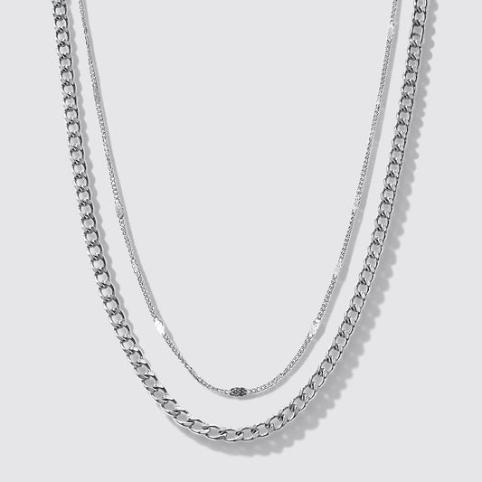 Two-Row Silvered Necklace in Stainless Steel