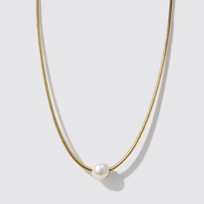 Golden Snake Mesh Necklace in Stainless Steel with Pearl
