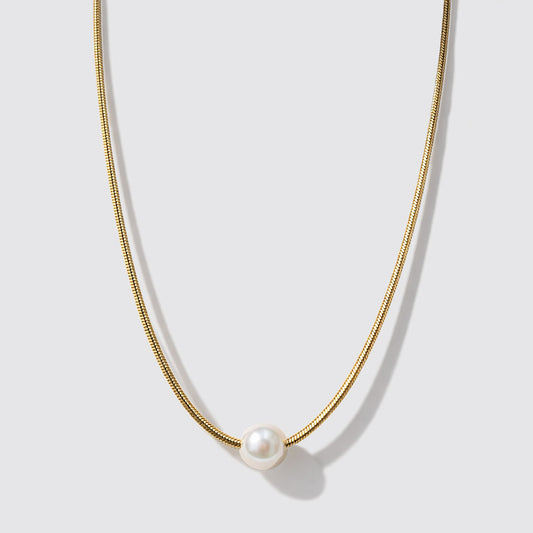 Golden Snake Mesh Necklace in Stainless Steel with Pearl