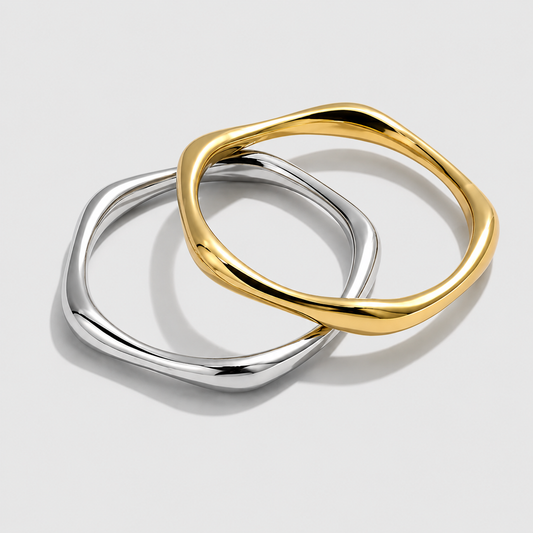 Duo of Two-Tone Wavy Rings in Stainless Steel