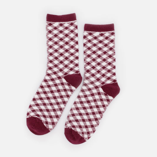 SO253-020BU - White & burgundy plaid socks