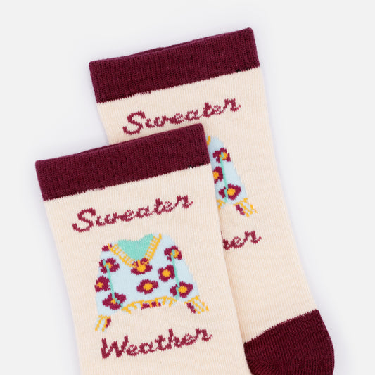 SO253-021BU - Beige & burgundy "Sweater Weather" socks