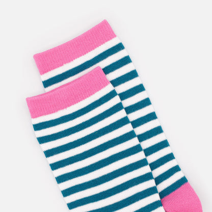 White & pink socks with teal stripes - SO253-026MM