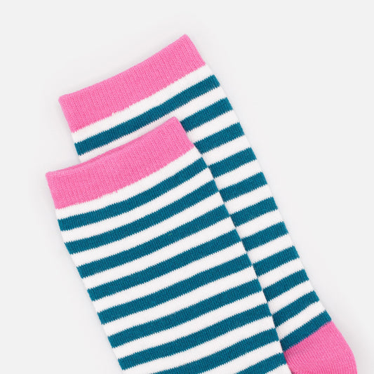 White & pink socks with teal stripes - SO253-026MM