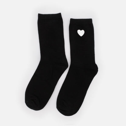 Bas noirs avec broderie cœur blanc - SO253-028BK