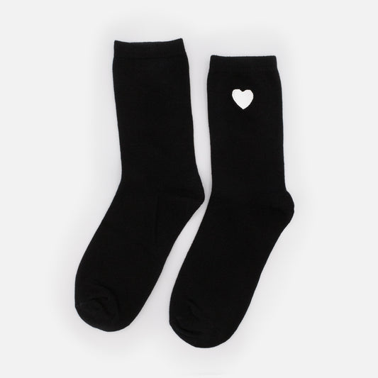 Black socks with white heart embroidery - SO253-028BK