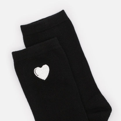 Bas noirs avec broderie cœur blanc - SO253-028BK