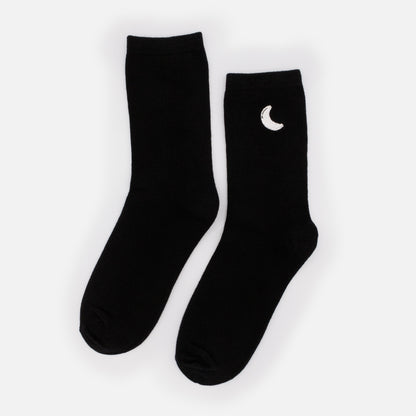 Black socks with white crescent moon embroidery - SO253-029BK