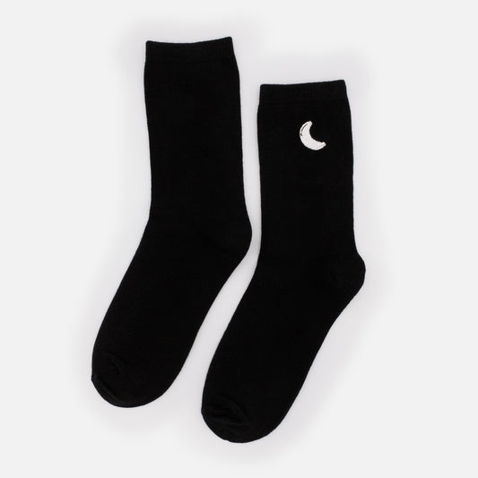 Black socks with white crescent moon embroidery - SO253-029BK