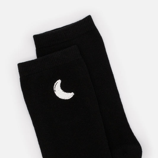 Black socks with white crescent moon embroidery - SO253-029BK