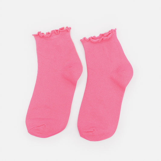 Pale pink ankle socks with wavy border - SO253-032PK
