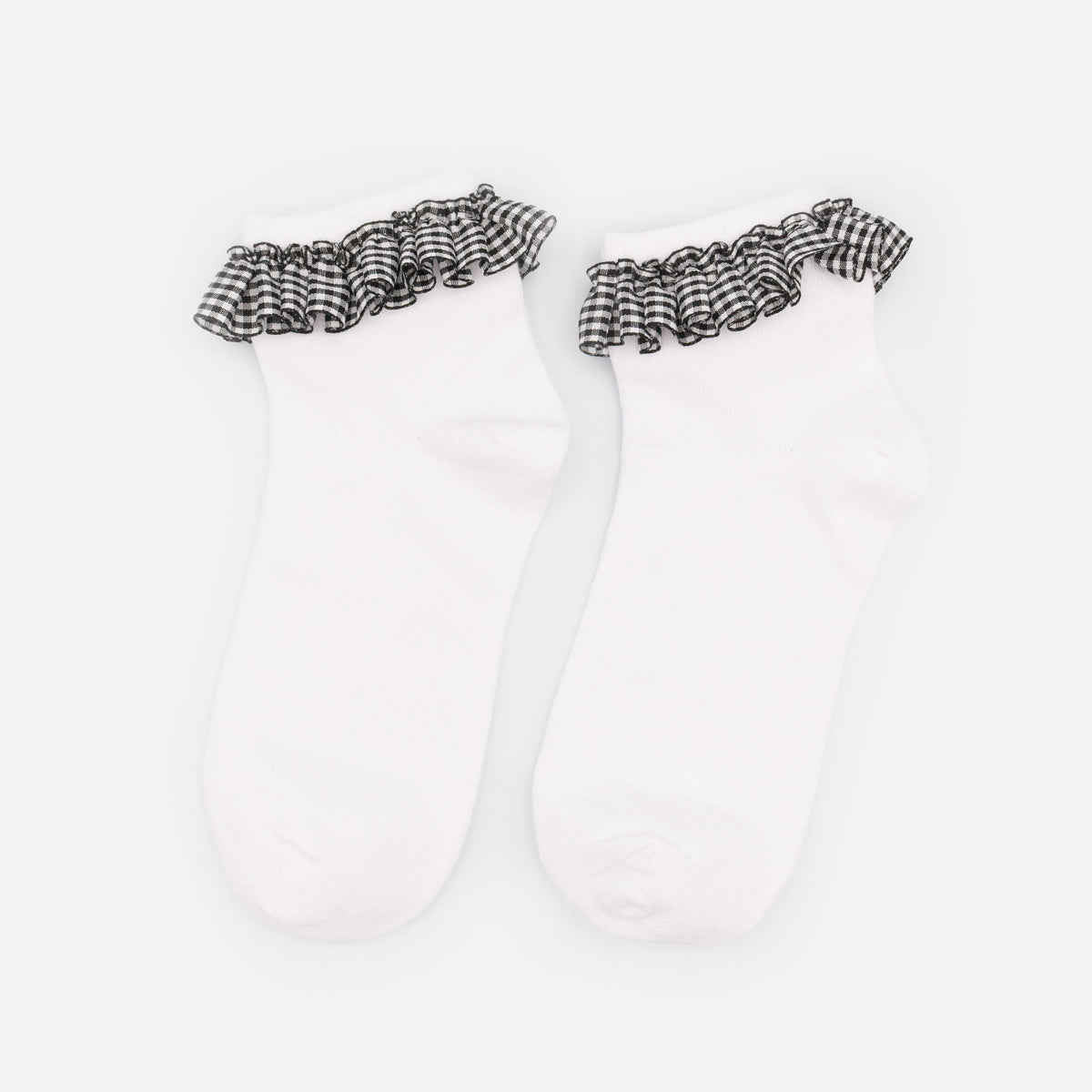 SO253-036BU - White ankle socks with Vichy pattern lace