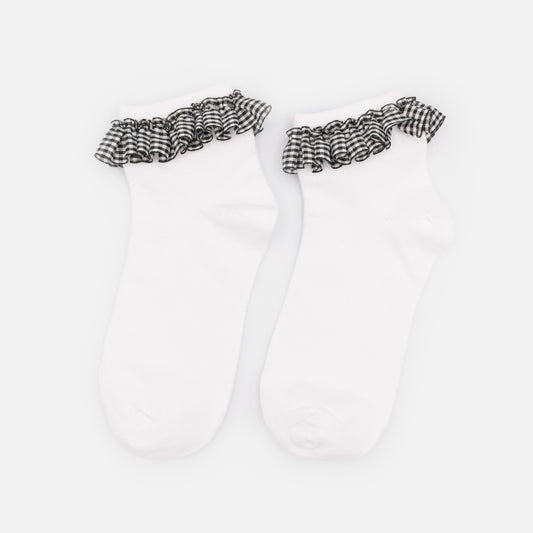 SO253-036BU - White ankle socks with Vichy pattern lace