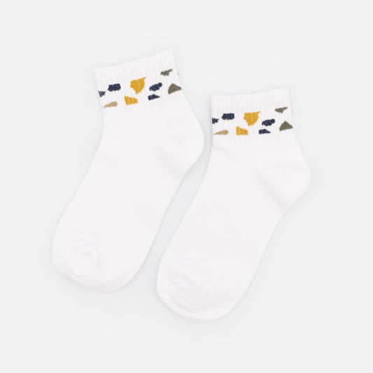 Ribbed white ankle socks with multicolored terrazzo pattern - SO253-037MM