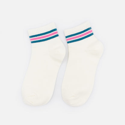 Ribbed cream ankle socks with pink & teal stripes - SO253-039MM