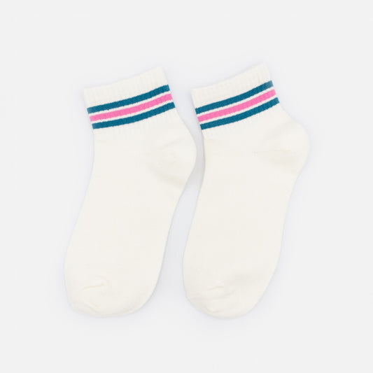 Ribbed cream ankle socks with pink & teal stripes - SO253-039MM
