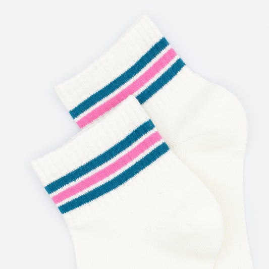 Ribbed cream ankle socks with pink & teal stripes - SO253-039MM