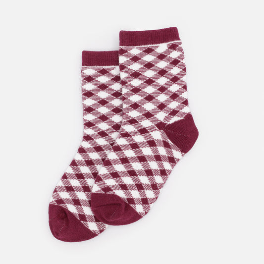Mini white & burgundy plaid socks - SO253M001BU