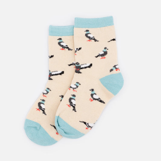 Mini beige & turquoise socks with pigeons - SO253M005MM