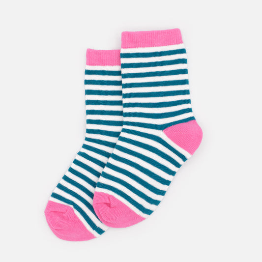 Mini white & pink socks with teal stripes - SO253M006MM
