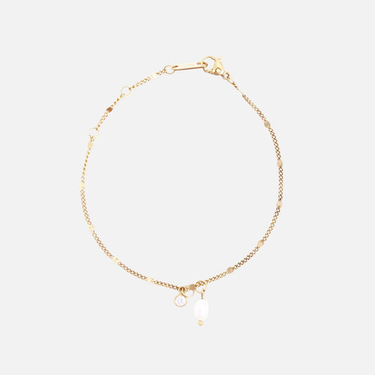 Golden bracelet in stainless steel with stone & pearl