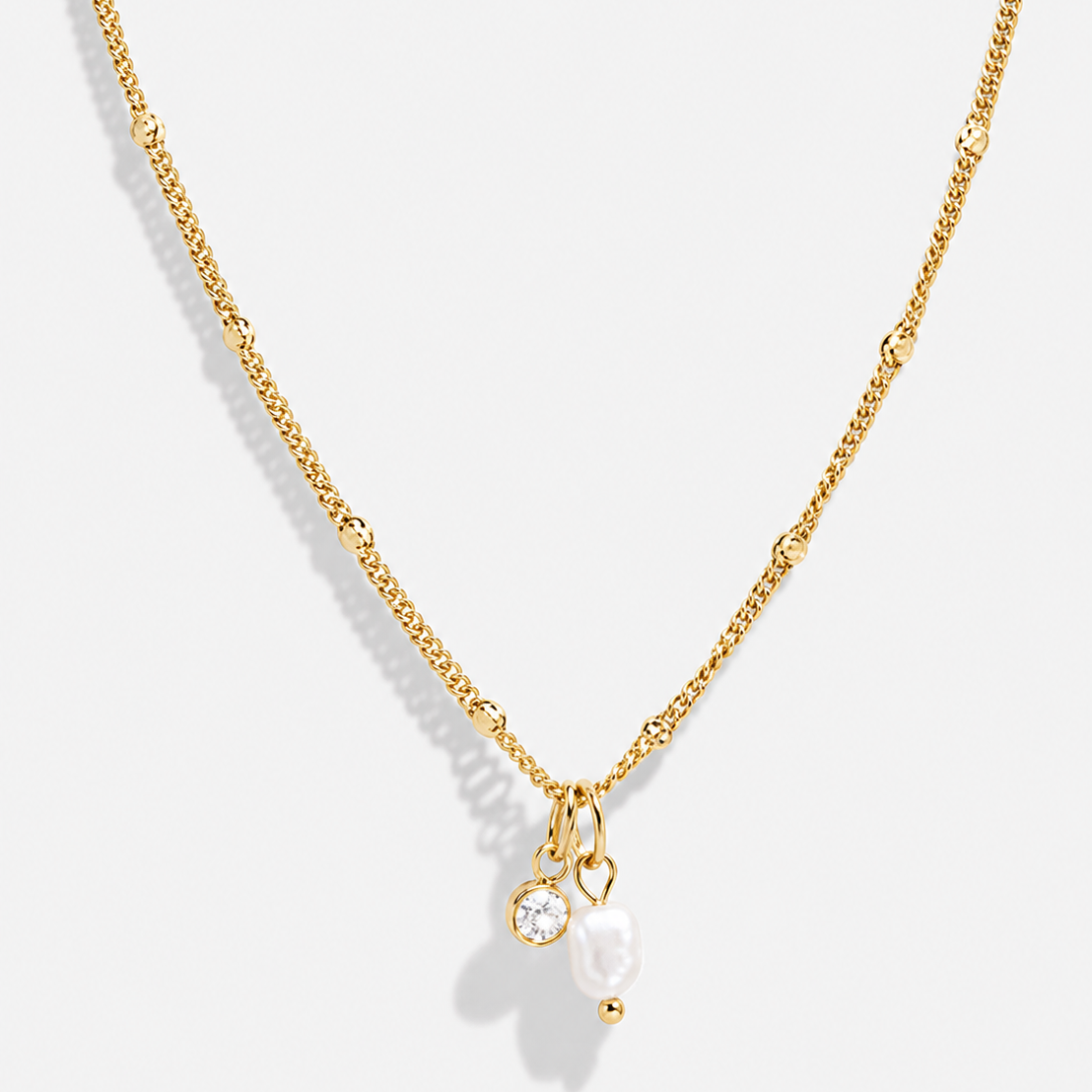 Golden Necklace in Stainless Steel with Stone & Pearl