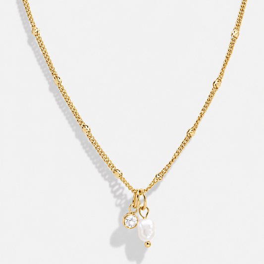 Golden Necklace in Stainless Steel with Stone & Pearl