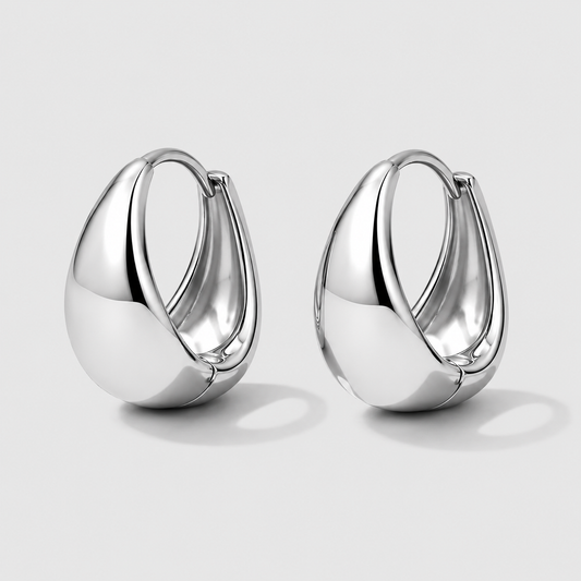 Silvered Wide-Base Huggies in Stainless Steel