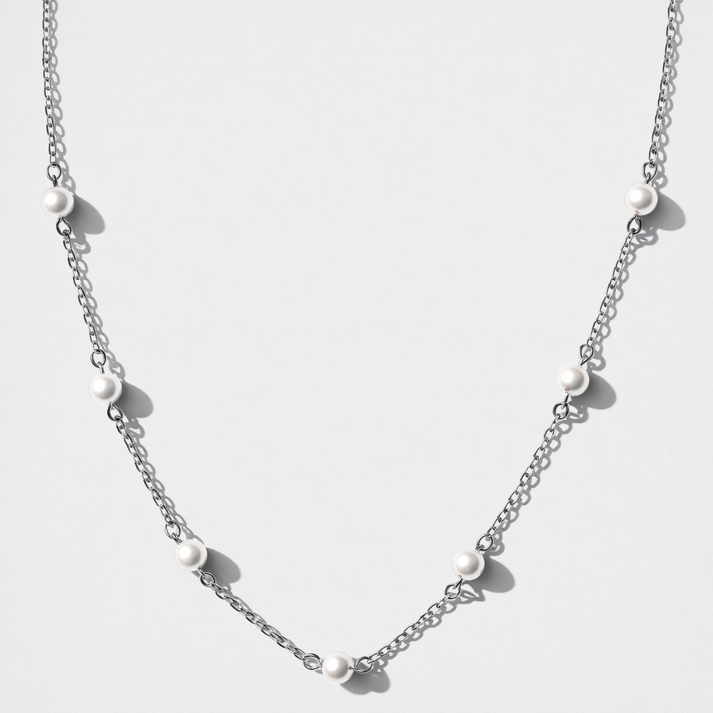 Silvered multiple pearl necklace in stainless steel - SS233N017AR