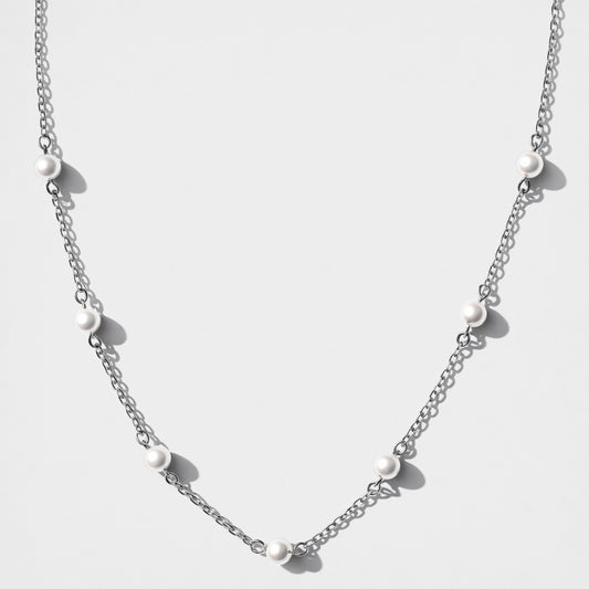 Silvered multiple pearl necklace in stainless steel - SS233N017AR