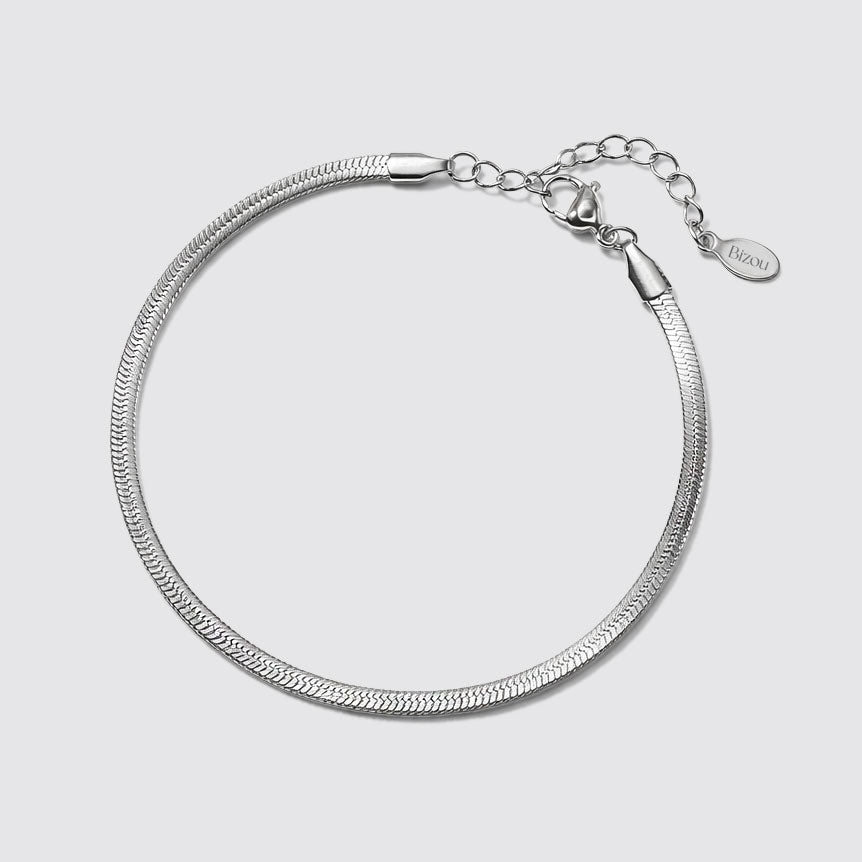 Silvered Flat Snake Mesh Bracelet in Stainless Steel