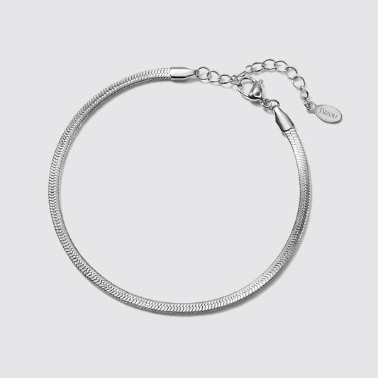 Silvered Flat Snake Mesh Bracelet in Stainless Steel